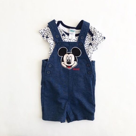 Disney baby Mickey Mouse Shortalls set EUC 3-6m - Picture 1 of 6